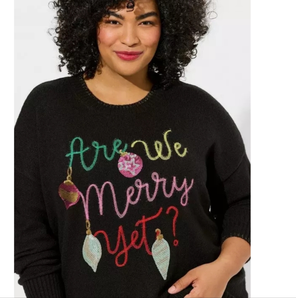 🏷️Torrid Merry Yet Pullover Crew Sweater Deep Black Size 2X Holiday